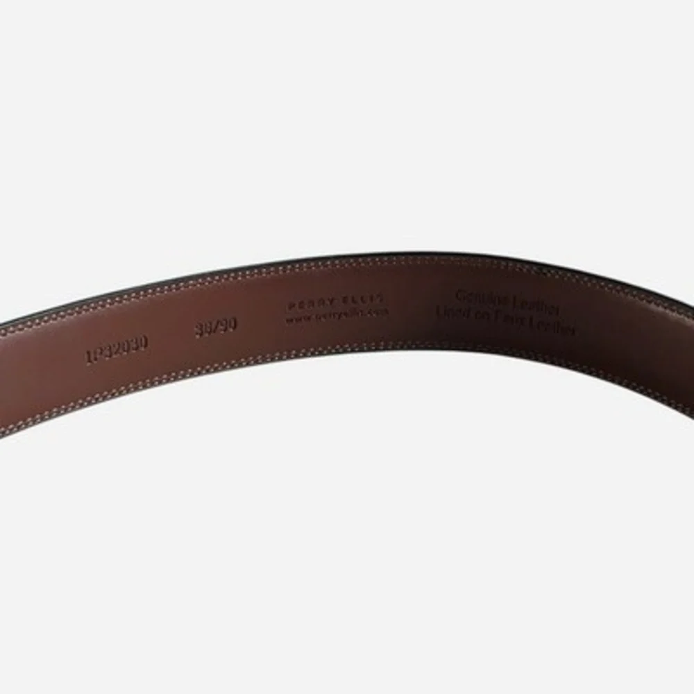 Perry Ellis Portfolio Men's Black Leather Double Stitch Dress Belt Size 36 EXC